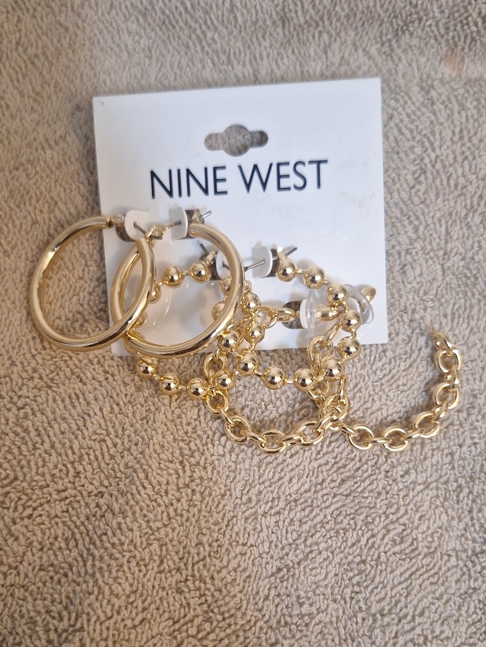 Nine West Gold Hoop Earrings with Chunky Chain and Bead Accents